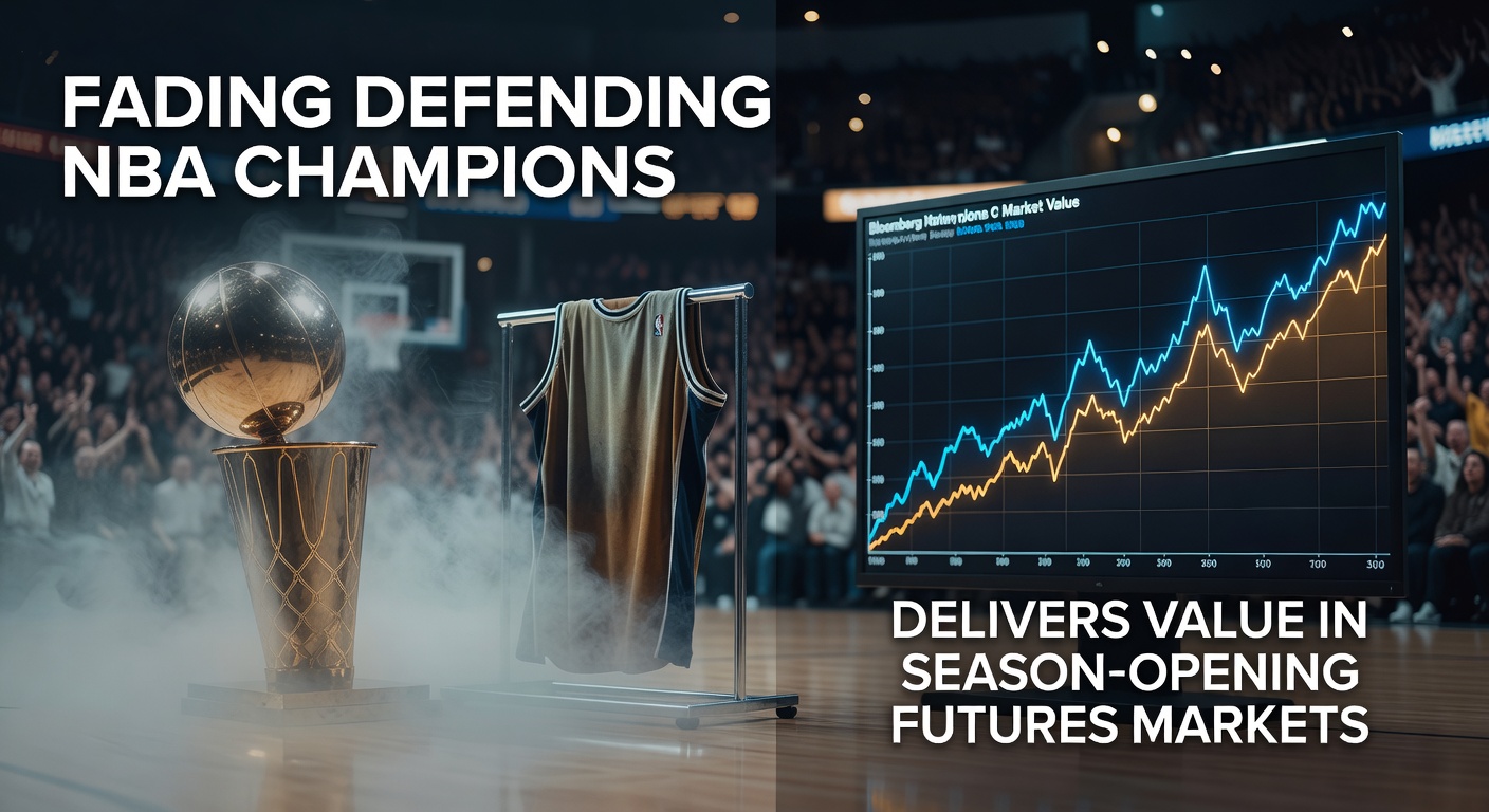 Graph showing historical NBA defending champions' futures odds performance versus actual outcomes, highlighting consistent overvaluation at season start