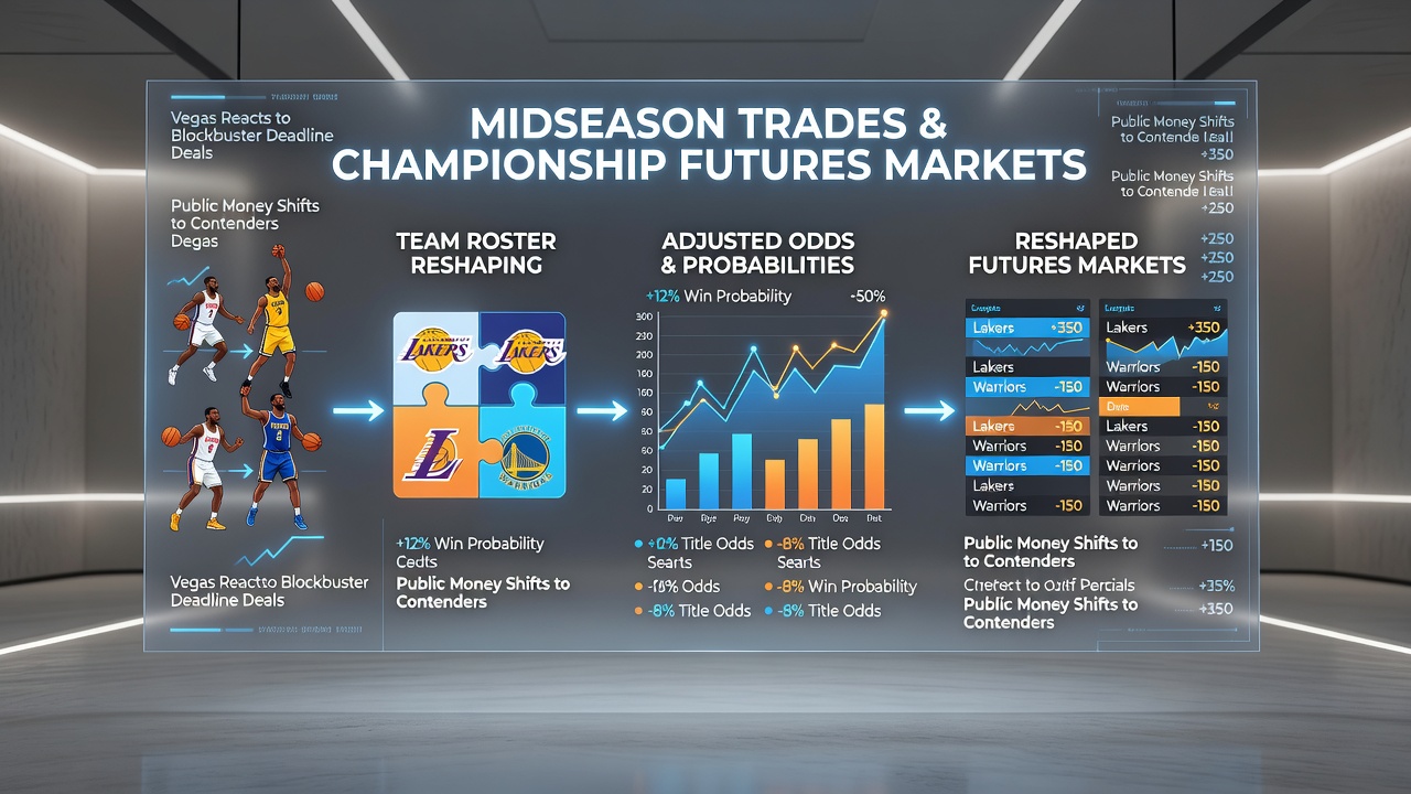 Analytics dashboard displaying NBA futures odds fluctuations following a major midseason roster trade