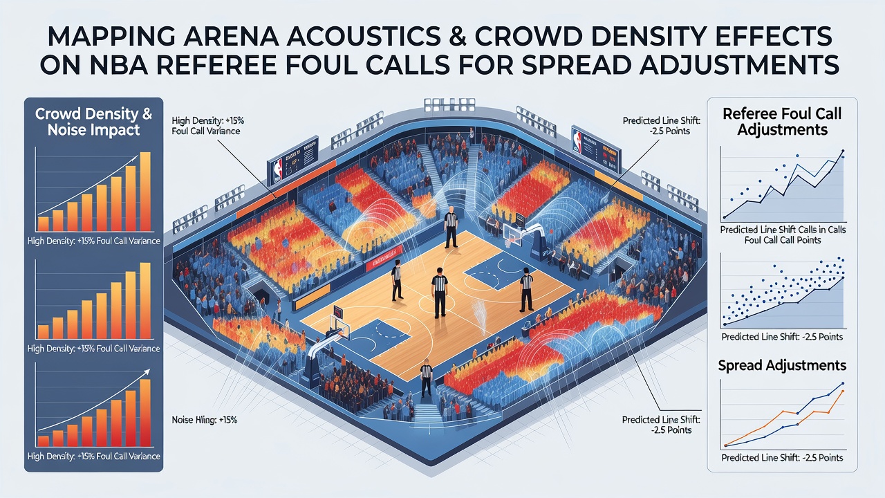 NBA arena with dense crowd and visible sound wave overlays showing acoustic pressure zones near the court