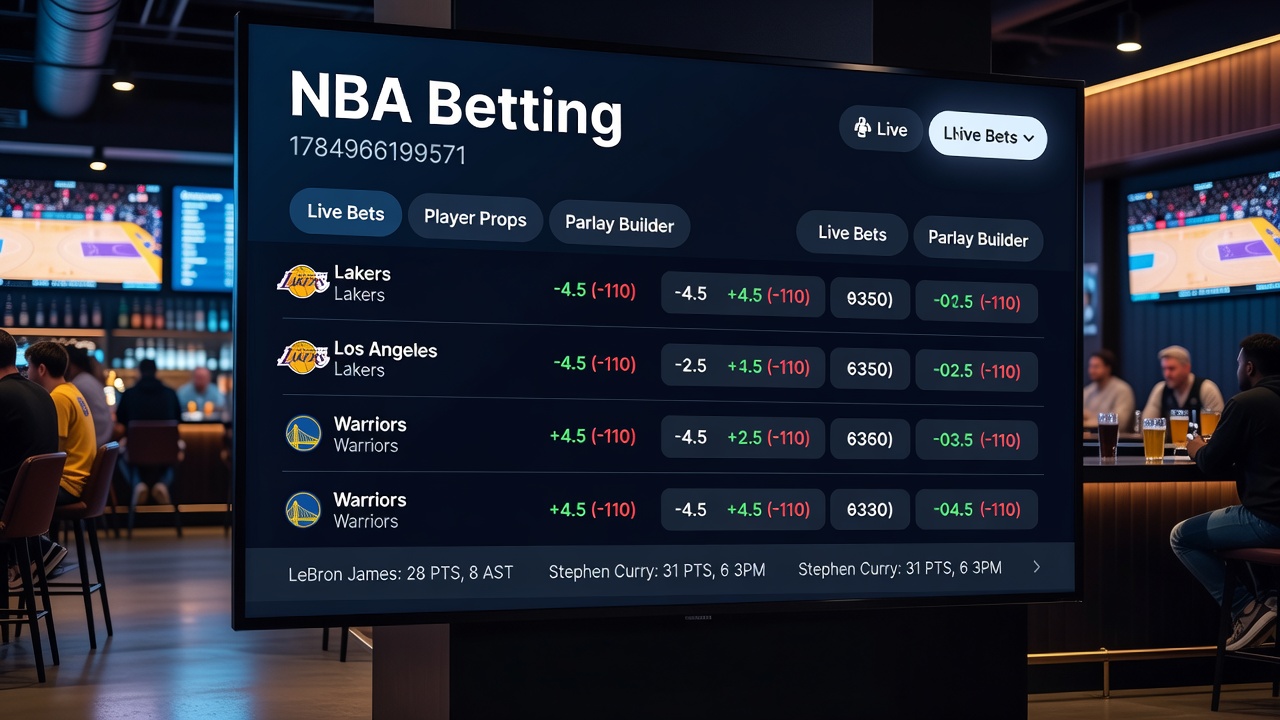 NBA players competing during a summer league game with betting statistics displayed on screen