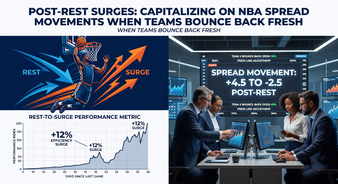 Line graph illustrating NBA spread movements for rested teams versus fatigued opponents over the 2025-26 season