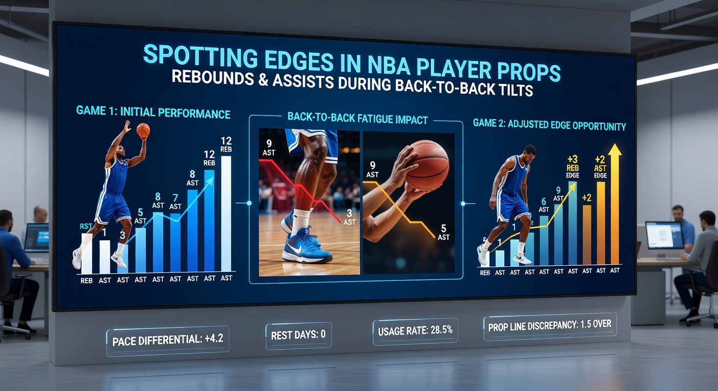 Close-up of an NBA point guard dishing an assist amid back-to-back exhaustion, with teammates positioning for the play