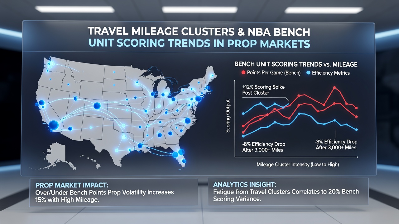 Data visualization of NBA travel mileage clusters correlated with bench unit scoring averages